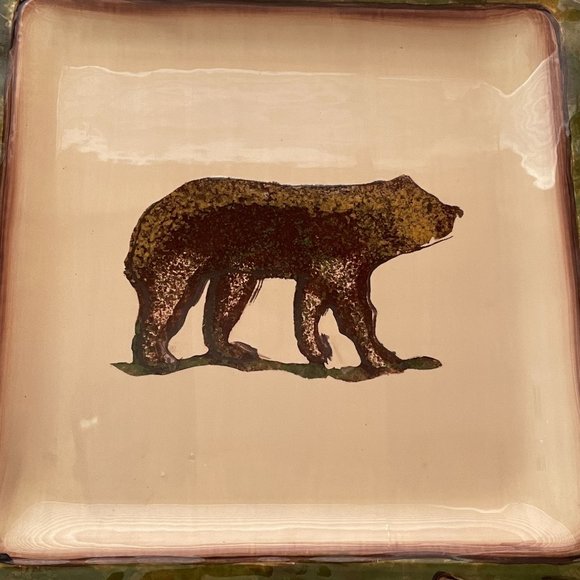 Clay Art Rustic Lodge Figural Salad Plate Bear Small Serving Plate Wood Land - Picture 3 of 11